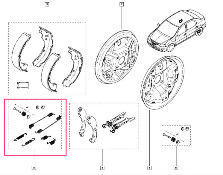Ремкомплект задних тормозных колодок Renault Clio I, Logan (2010 - ), Sandero I (Stepway) под колодки 7701207178 (арт. BR1509)