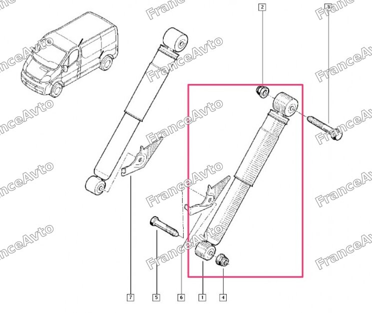 Амортизатор задний, газомасляный Renault Trafic II, Opel Vivaro, Nissan Primastar (арт. SG-2238)